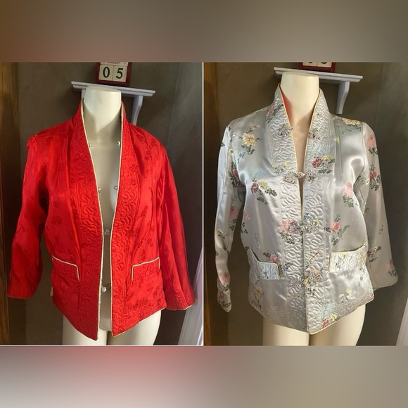 Vintage Jackets & Blazers - Vintage Quilted Silk Reversible Mandarin Chinese Jacket See measurements